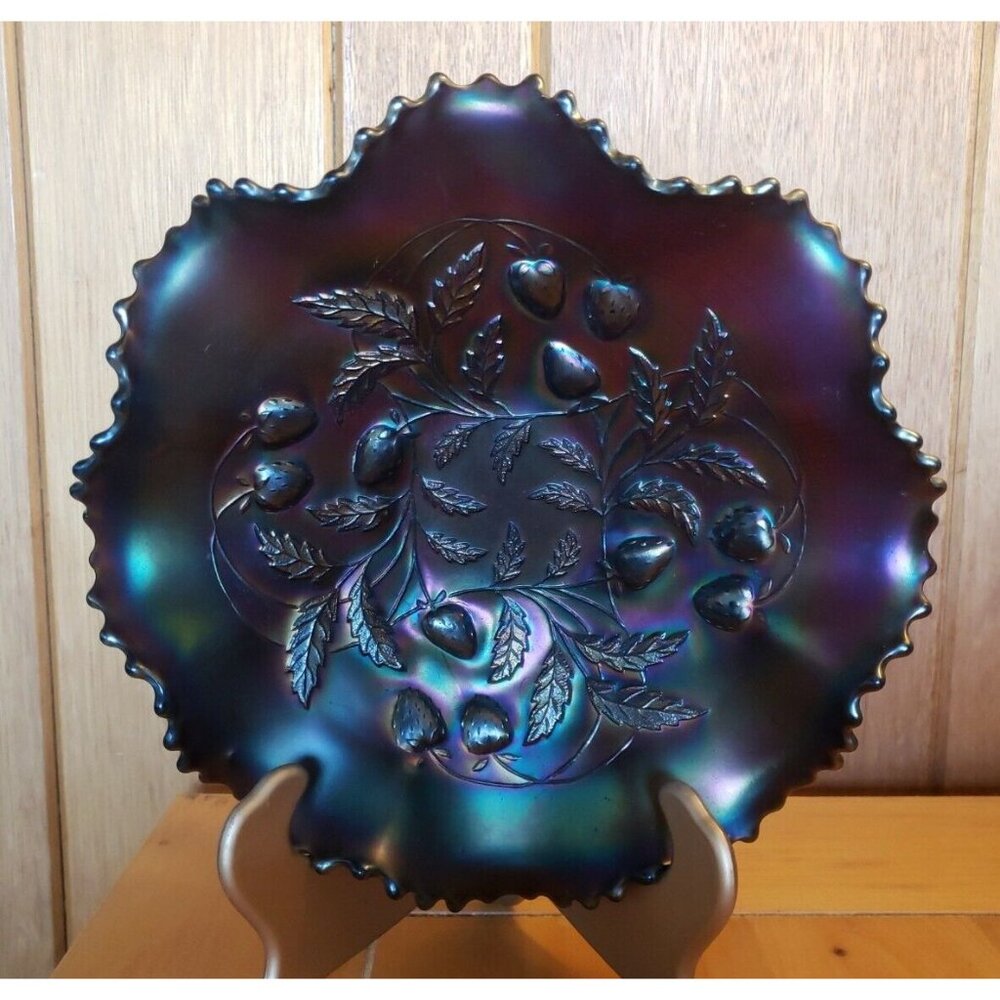 Northwood Amethyst Carnival Glass Strawberry Basket Bowl Iridescent Antique 1911 - Picture 14 of 15